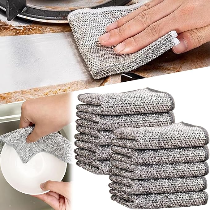 Multipurpose Wire Dishwashing Rags for Wet and Dry Pack of 10
